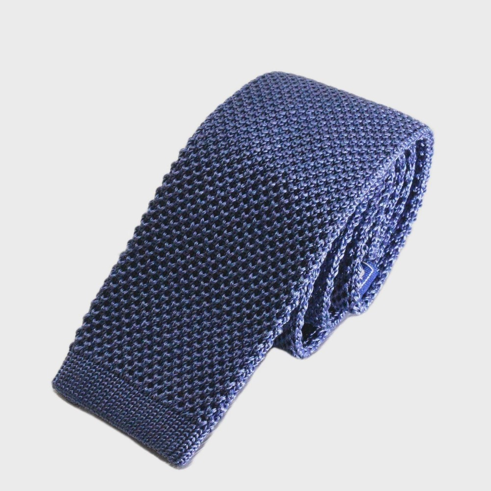 Mens The Tie Bar Silk Knit Necktie Blue Square Tip Textured Solid Color Ties